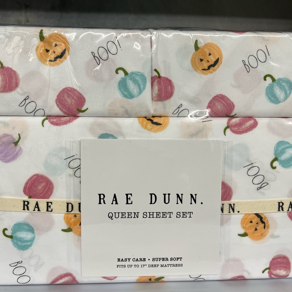 Rae Dunn Halloween Pumpkin Colorful Queen Size Sheet Set